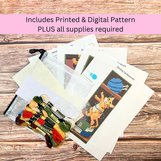 Dancing Cat Bookmark Kit – Cute Cat Cross Stitch Bookmark