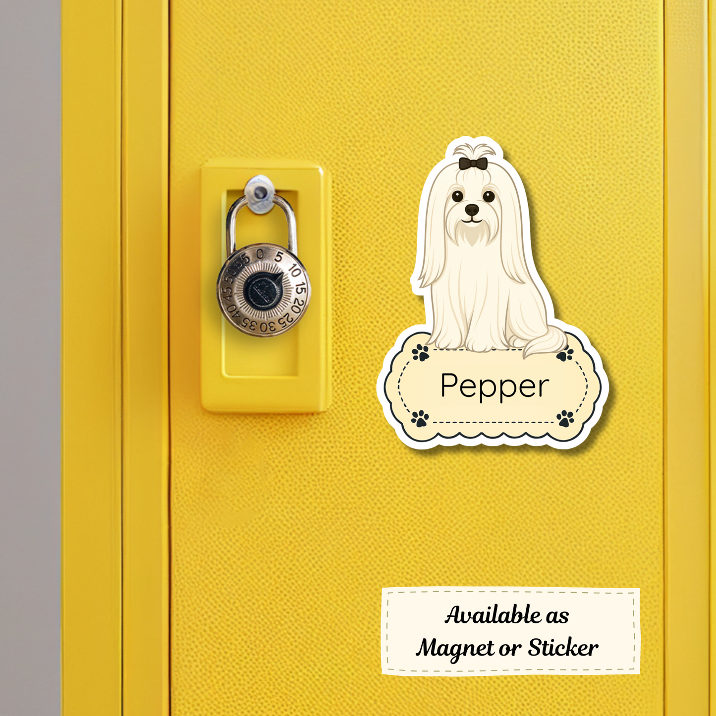 Custom Maltese Dog Sticker - Long Haired White | Personalized with Name