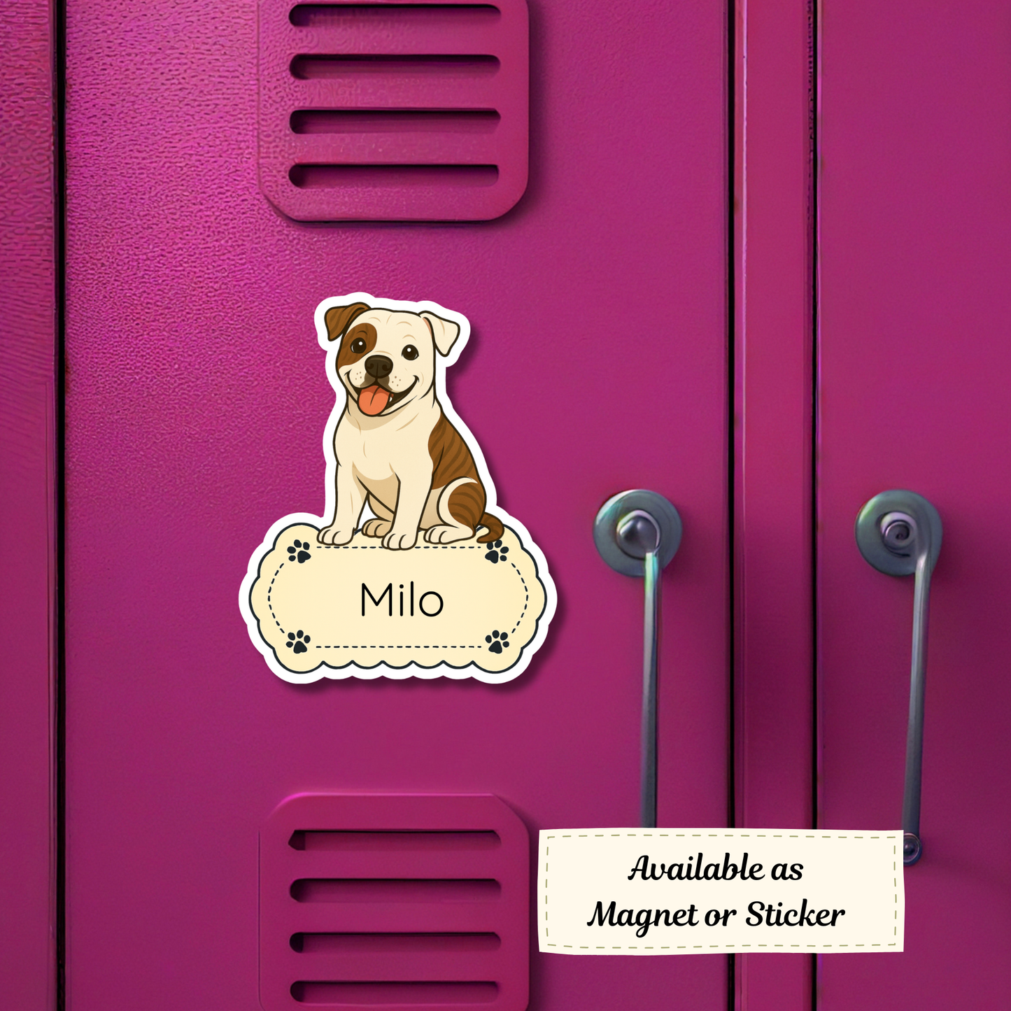 Custom American Bulldog Dog Sticker - White and Brindle Patches | Personalized with Name