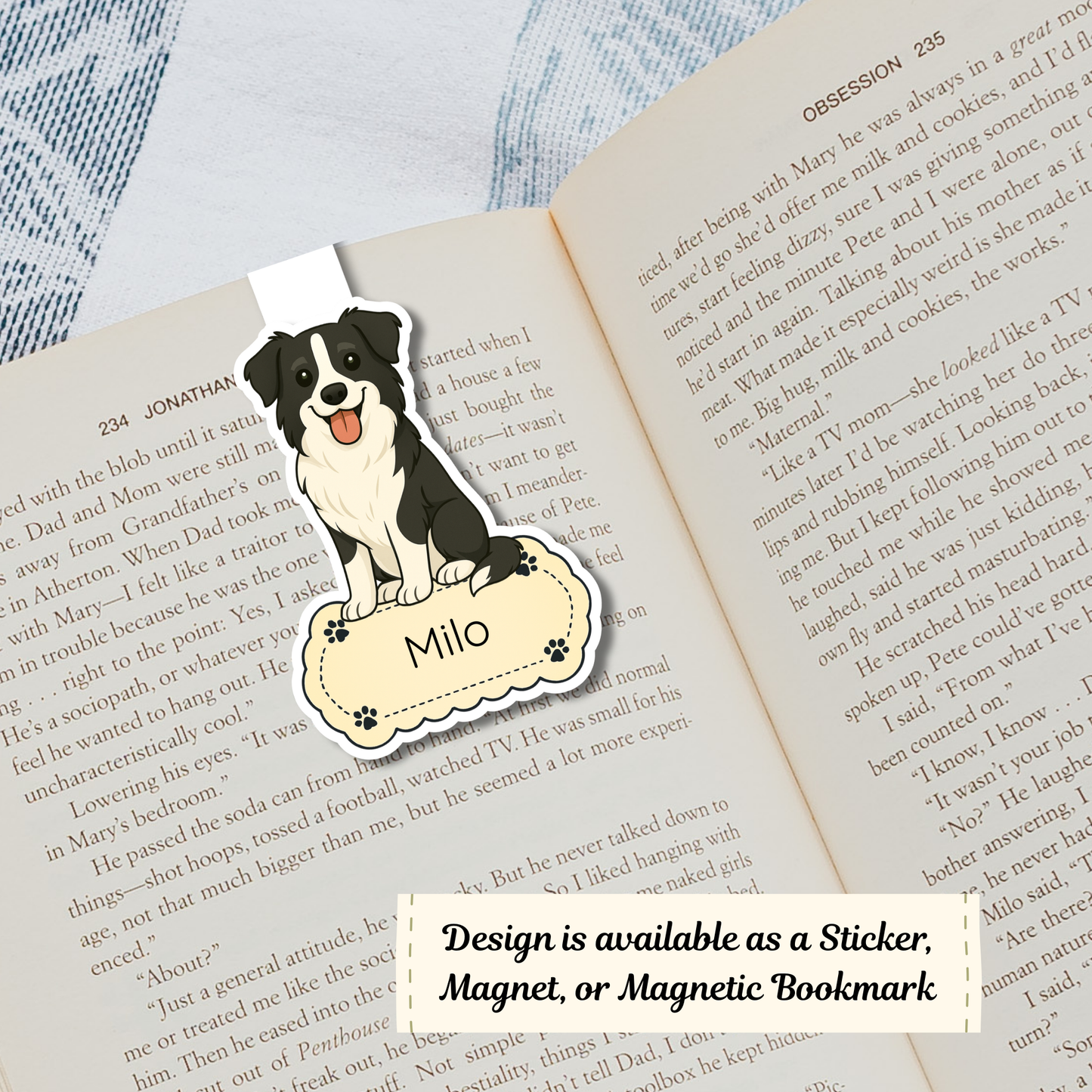 Autocollant Border Collie personnalisé – Noir et blanc | Personnalisable avec votre nom