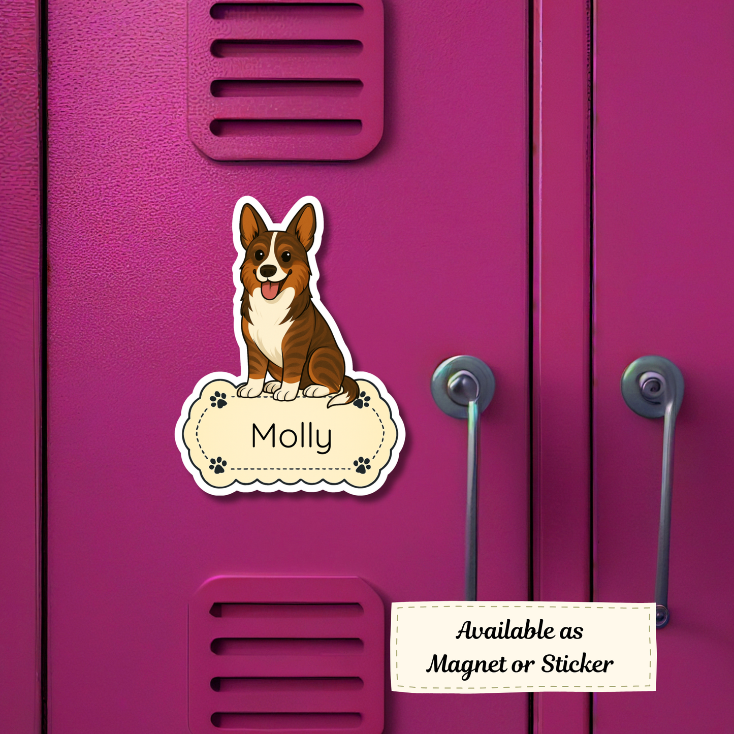 Custom Cardigan Welsh Corgi Dog Sticker - Brindle and White | Personalized with Name