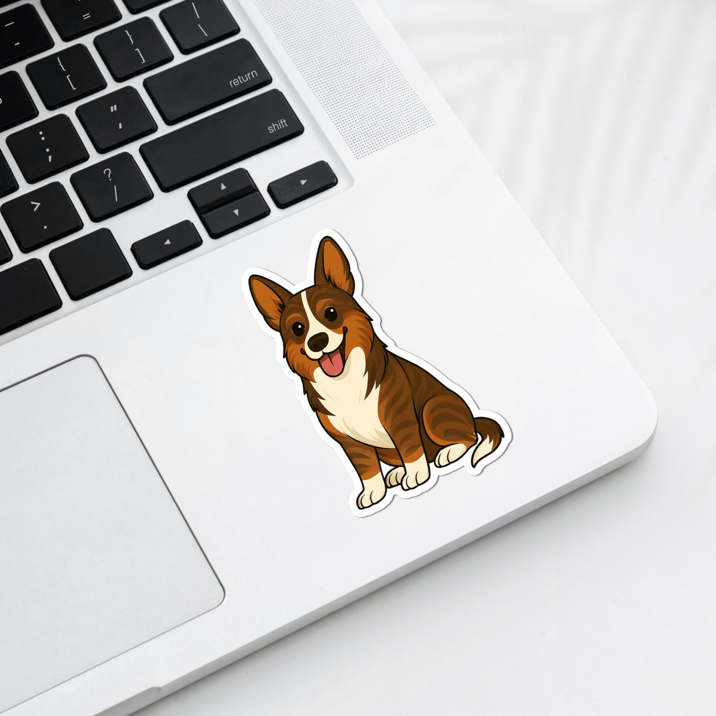 Aimant personnalisé pour chien Welsh Corgi Cardigan – Bringé et blanc | Personnalisable avec le nom de l'animal