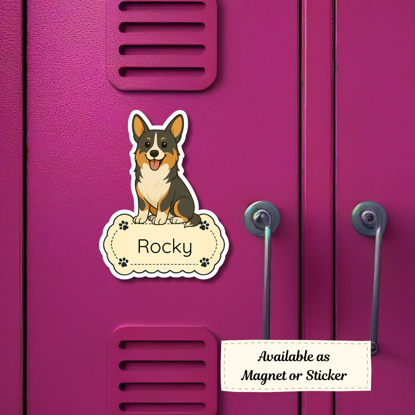 Custom Cardigan Welsh Corgi Dog Sticker - Tri-colored | Personalized with Name