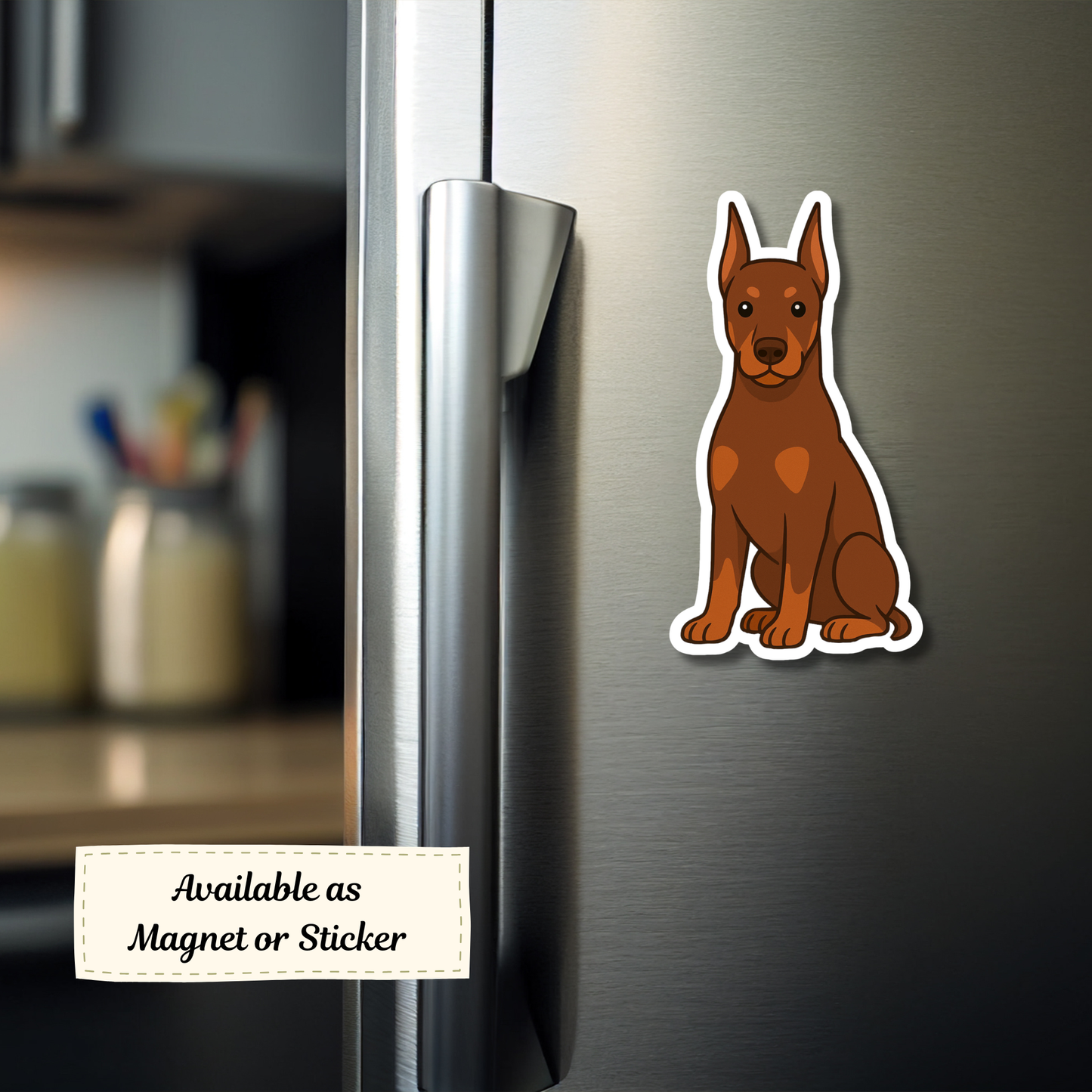 Custom Doberman Pinscher Dog Sticker - Cropped Ears Red and Rust | Personalized with Name