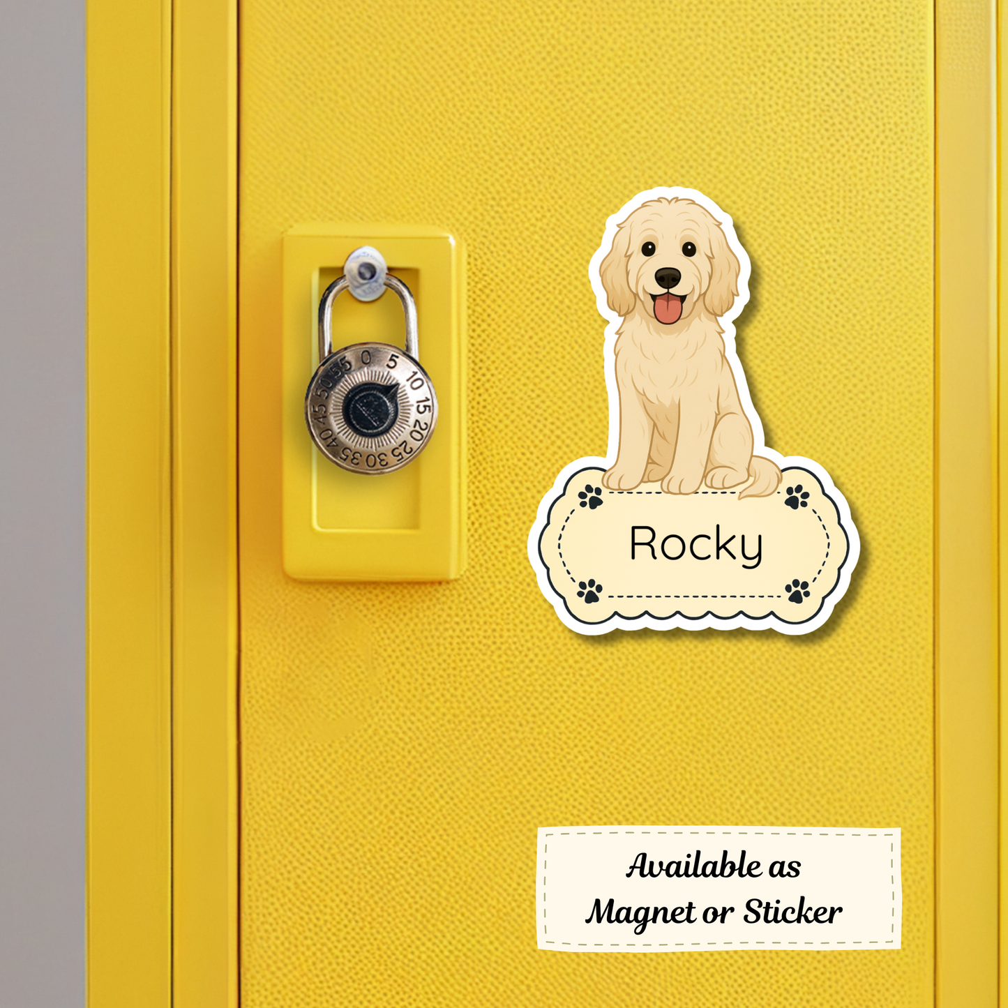 Autocollant personnalisé pour chien Labradoodle - Crème | Personnalisable avec nom