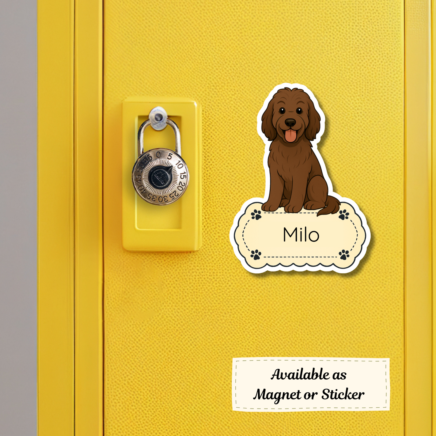Custom Dog Sticker - Chocolate Labradoodle | Personalized with Name
