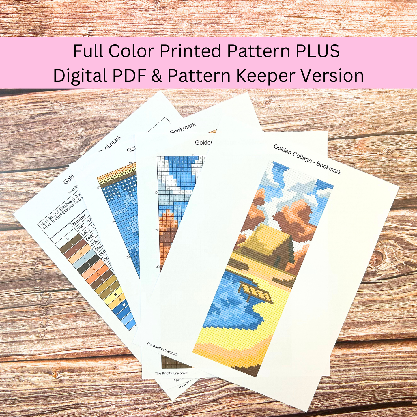 Kit marque-page Golden Cottage – Paysage au point de croix DIY