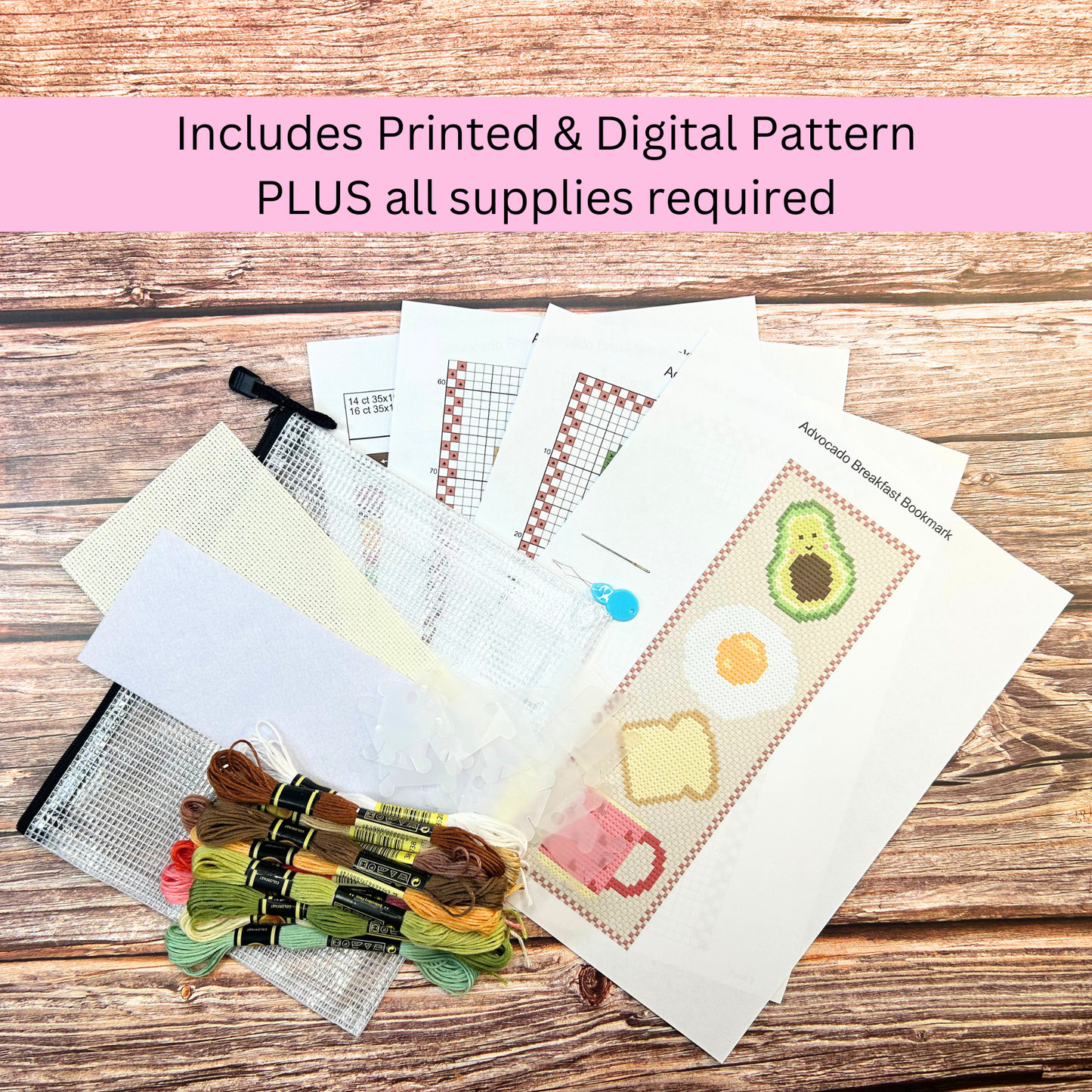 Avocado Breakfast Bookmark Kit – DIY Cross Stitch for Beginners