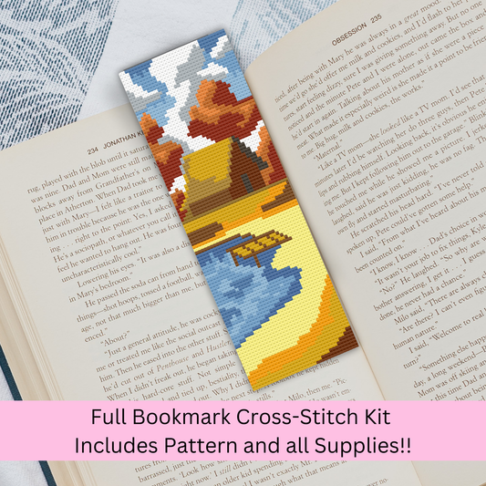 Kit marque-page Golden Cottage – Paysage au point de croix DIY