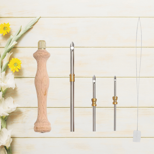 Ensemble d'aiguilles à poinçonner classiques en bois – 3 pointes d'aiguille + enfileur