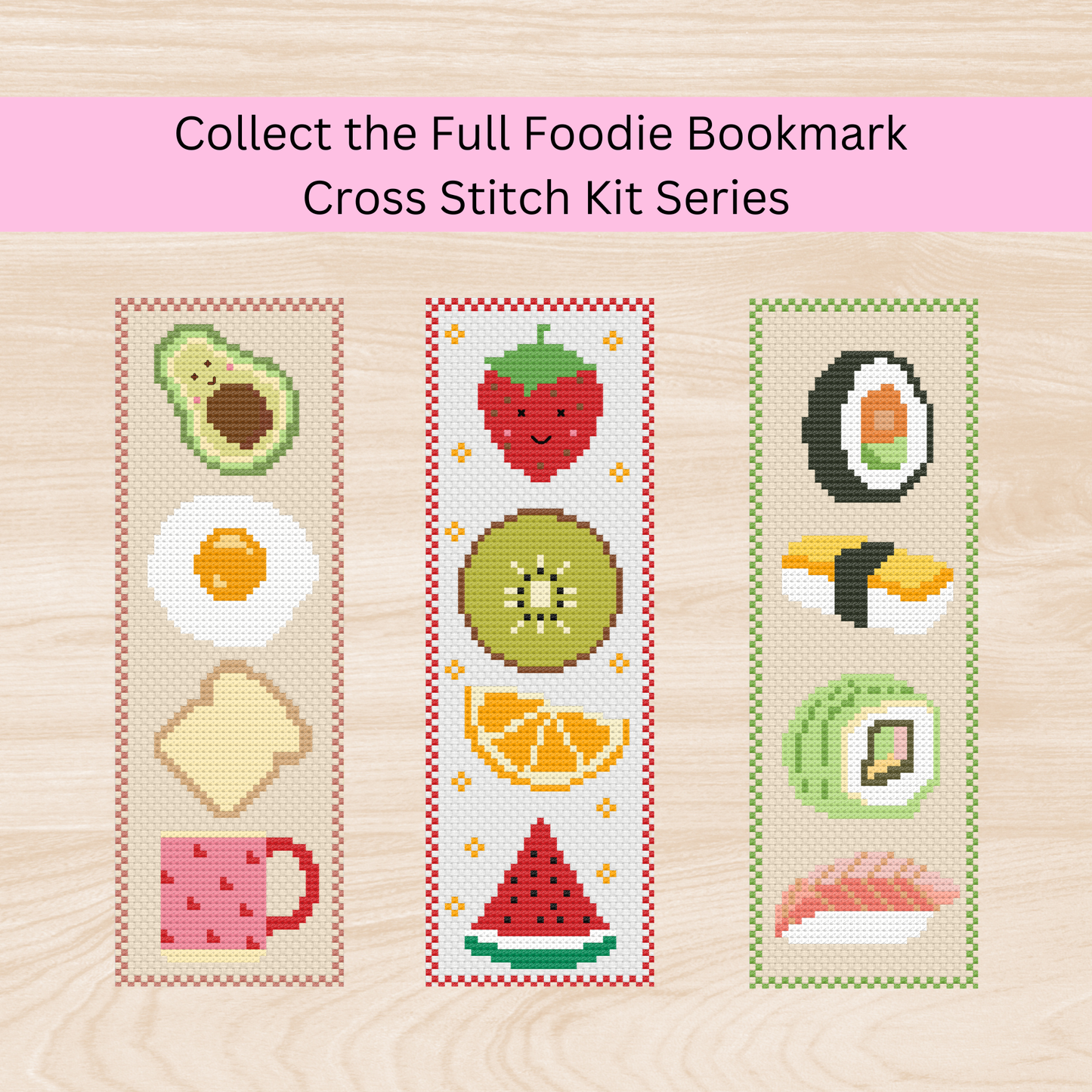 Avocado Breakfast Bookmark Kit – DIY Cross Stitch for Beginners