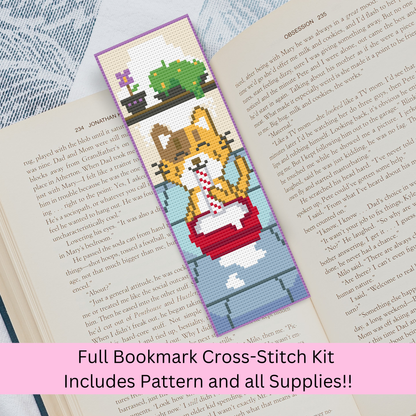 Cat Drinking Milk Bookmark Cross Stitch Pattern & Kit