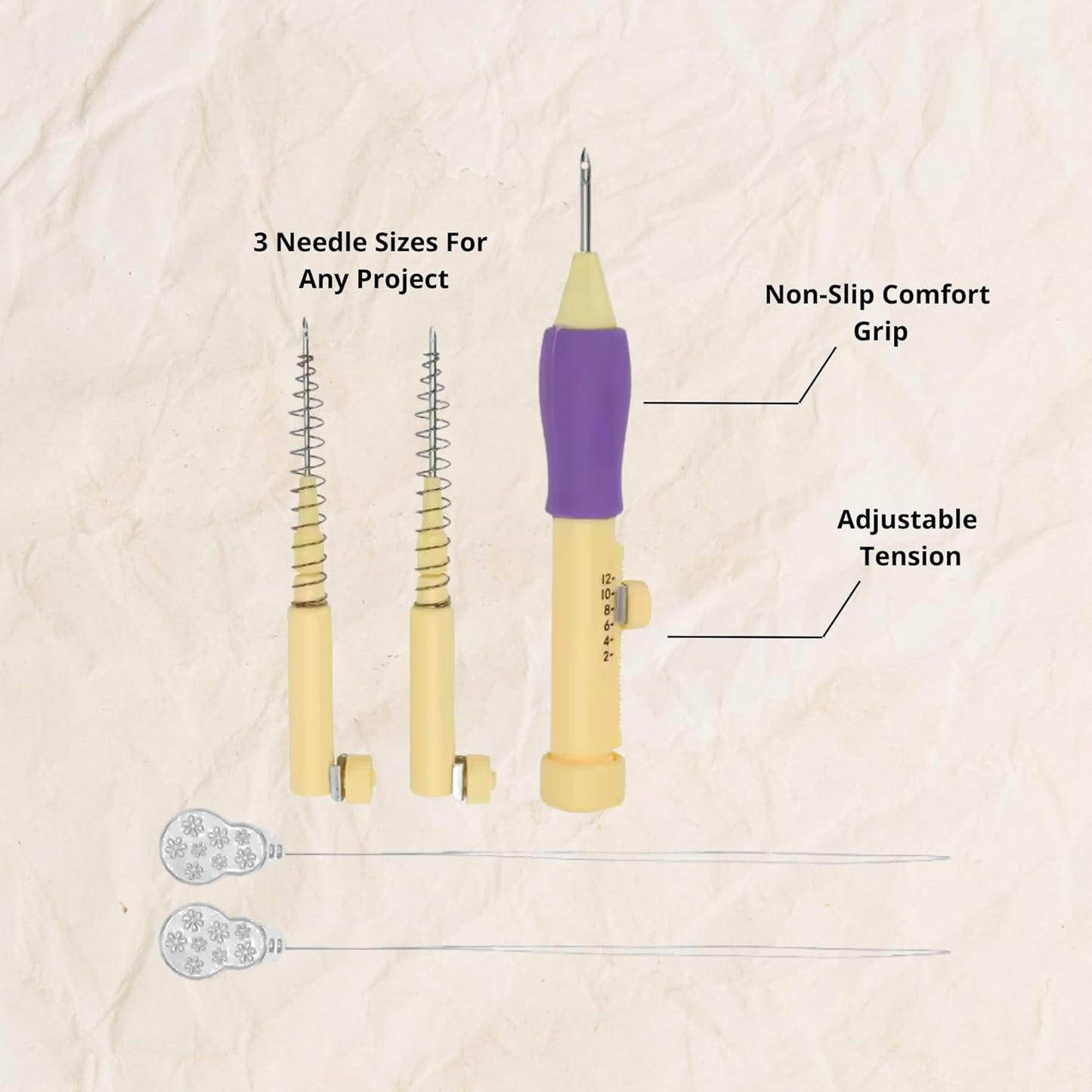 Kit d'aiguilles à poinçonner réglables – 3 tailles d'aiguilles + enfile-aiguilles