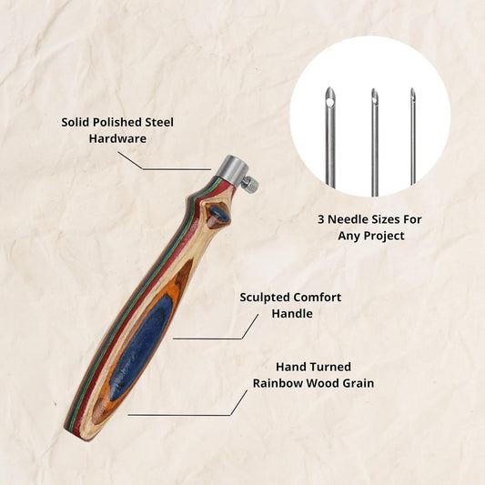 Kit d'aiguilles à perforer en bois arc-en-ciel de qualité supérieure | 3 astuces pour l'art du fil et de la fibre