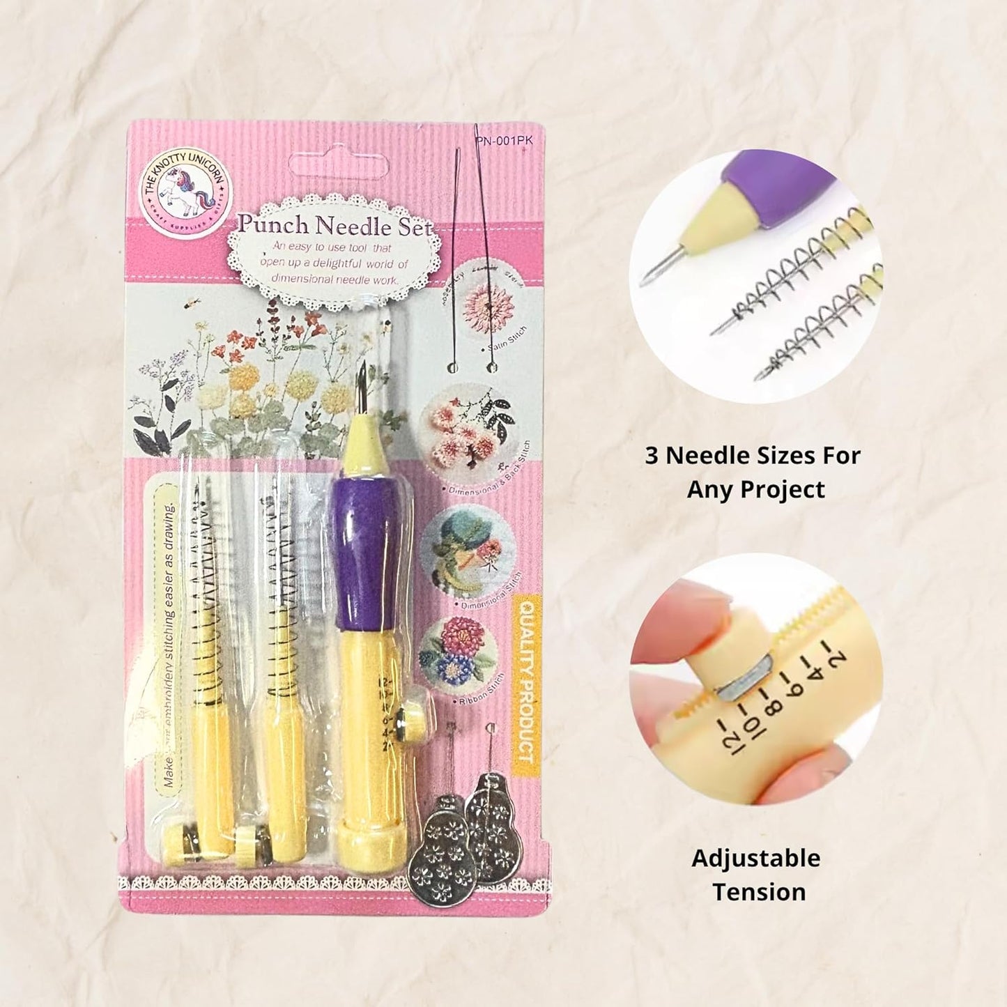Kit d'aiguilles à poinçonner réglables – 3 tailles d'aiguilles + enfile-aiguilles