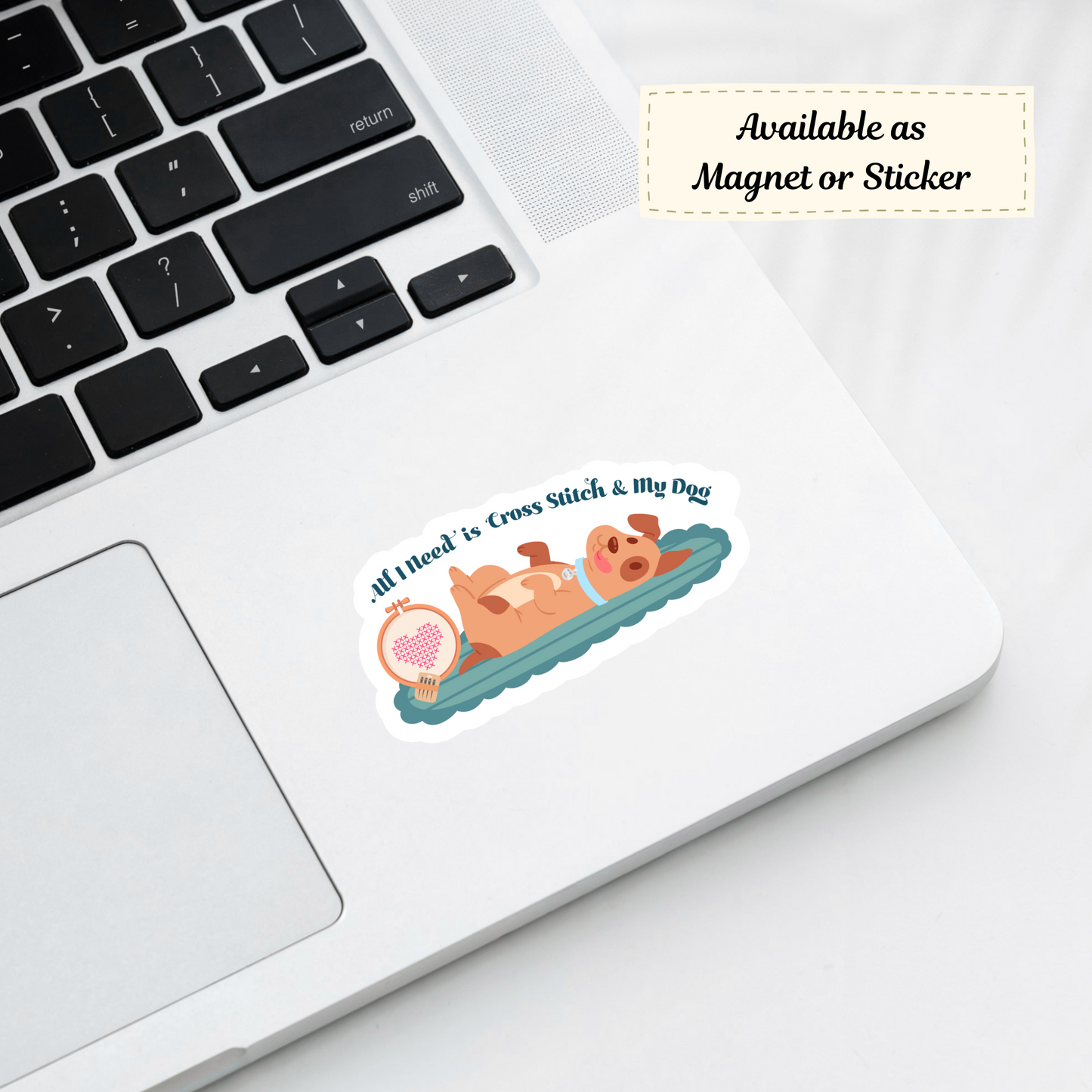 Sticker of dog & stitching design on laptop