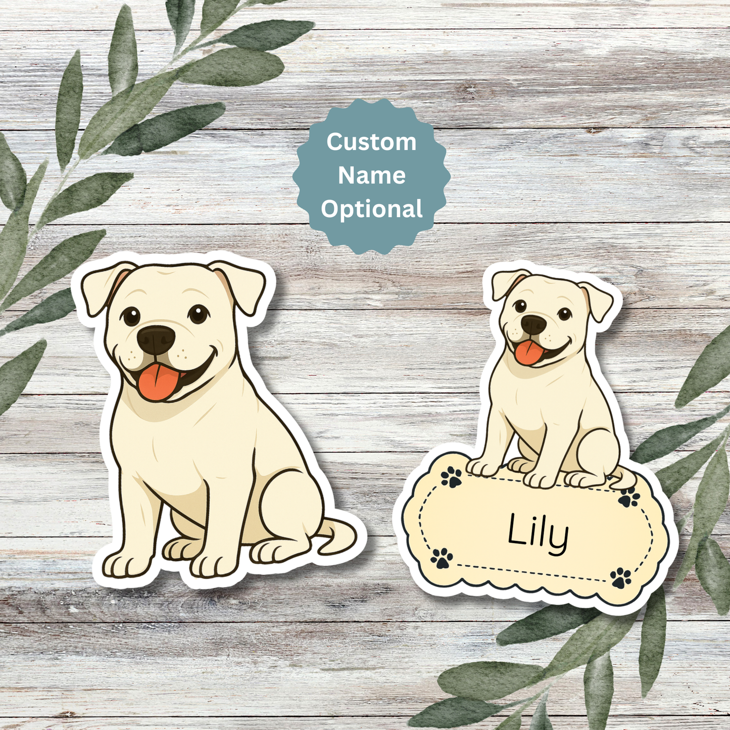 Custom American Bulldog Dog Sticker - White | Personalized with Name