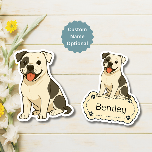 Aimant bouledogue américain personnalisé – Patchs blancs et noirs | Personnalisable avec le nom de l'animal