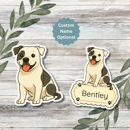 Custom American Bulldog Dog Sticker - White and Black Patches | Personalized with Name