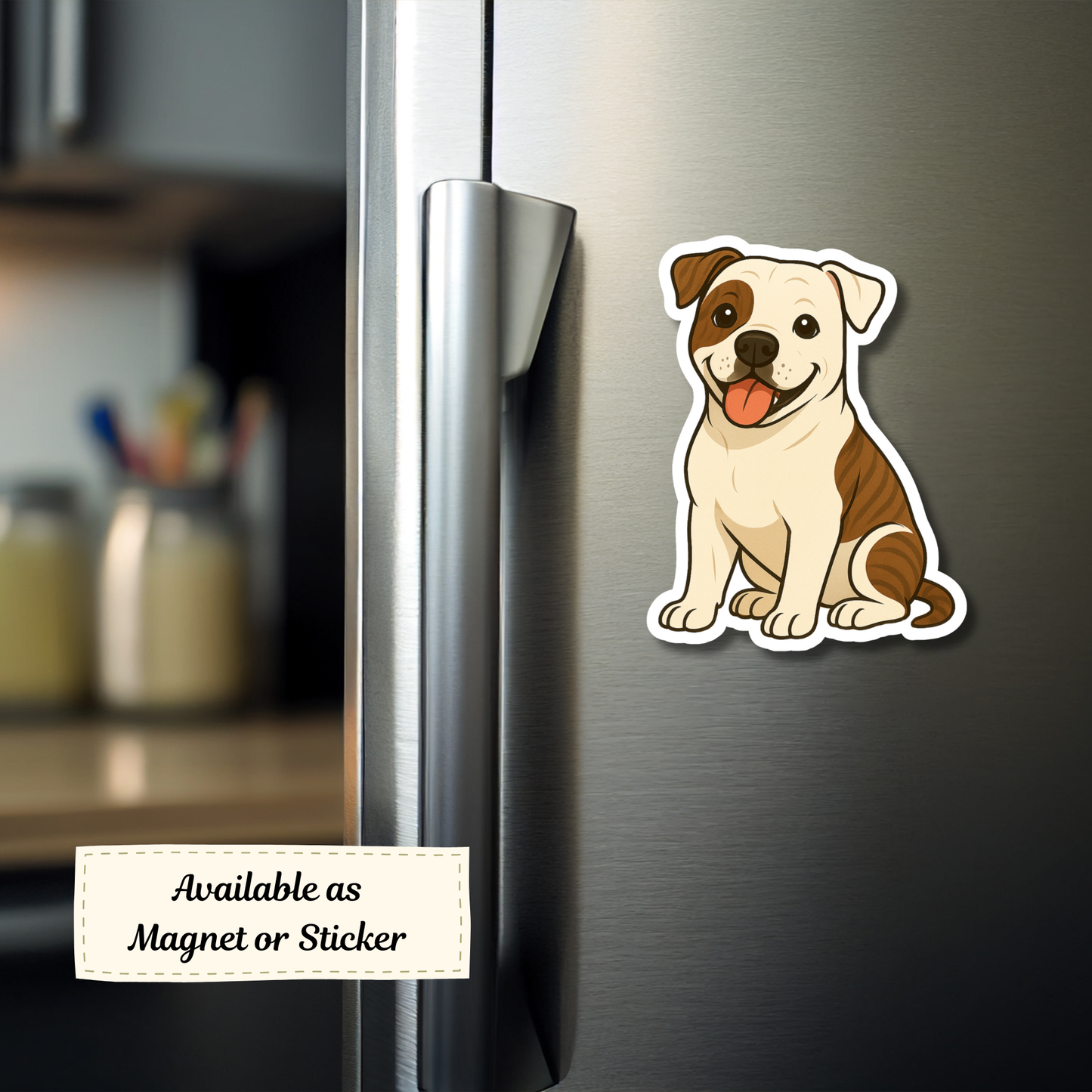 Custom American Bulldog Dog Sticker - White and Brindle Patches | Personalized with Name