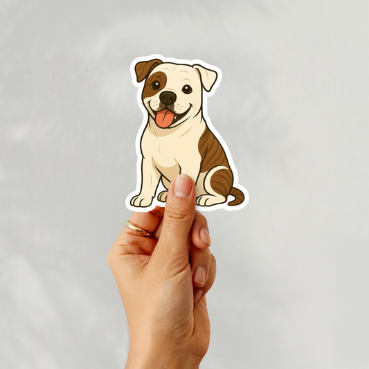 Custom American Bulldog Dog Sticker - White and Brindle Patches | Personalized with Name
