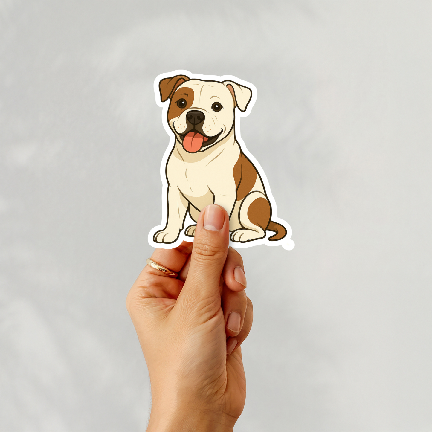 Custom American Bulldog Dog Sticker - White and Brown Patches | Personalized with Name
