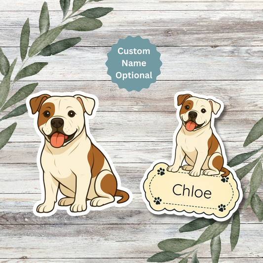 Custom American Bulldog Dog Sticker - White and Brown Patches | Personalized with Name