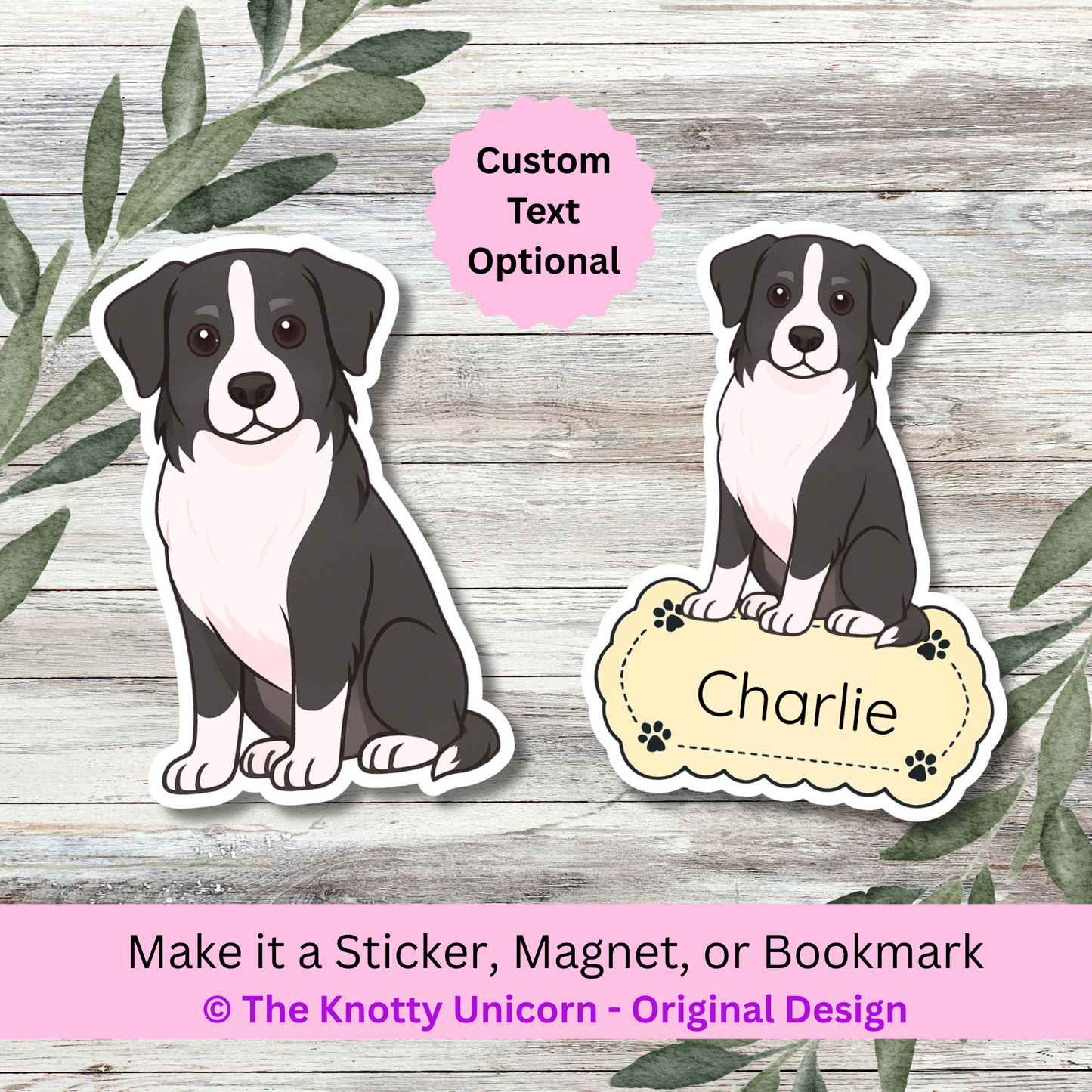Personalized Australian Shepherd Dog Sticker - Black and White