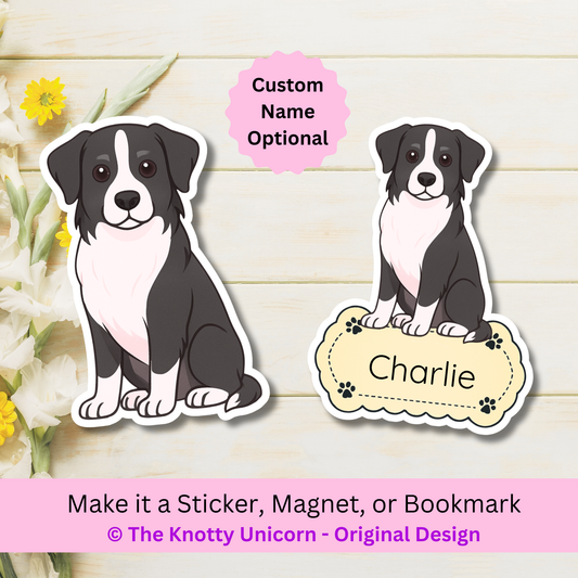 Aimant personnalisé Berger Australien - Noir et blanc | Personnalisable avec le nom de l'animal