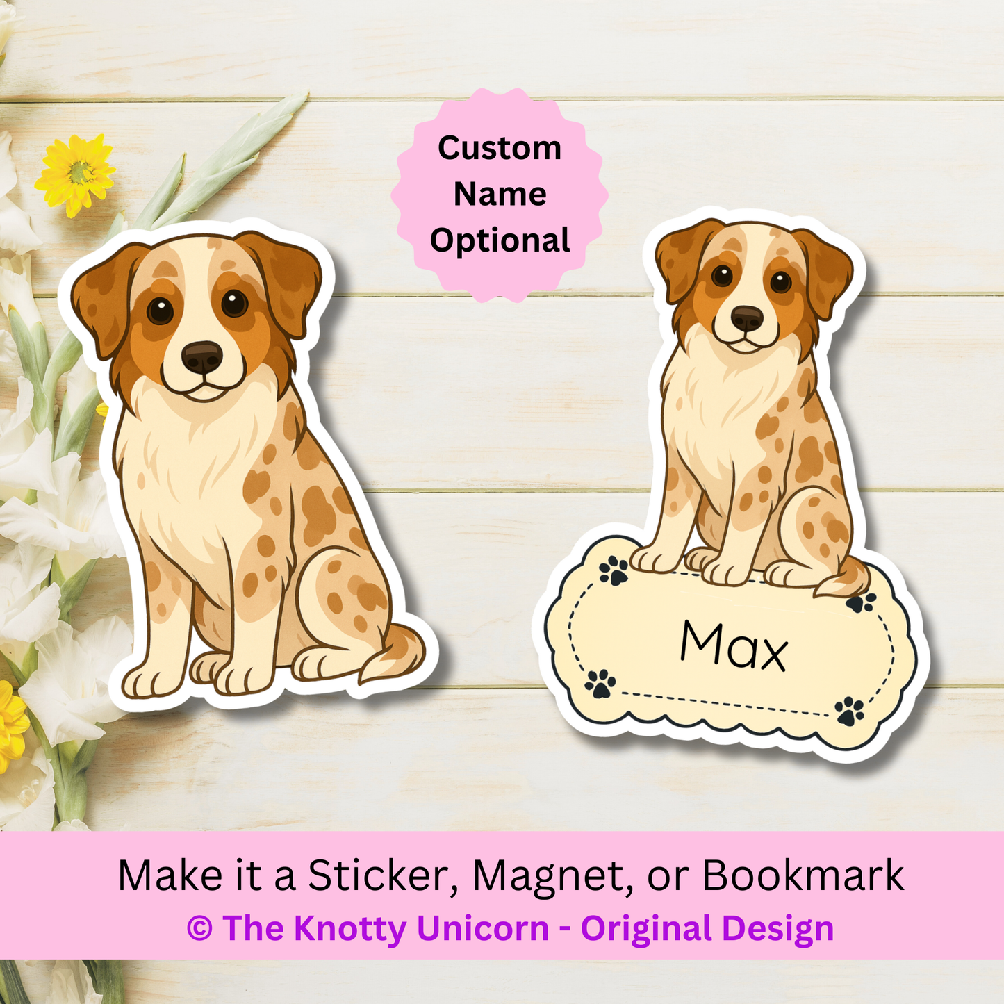 Custom Australian Shepherd Dog Magnet / Bookmark - Red Merle