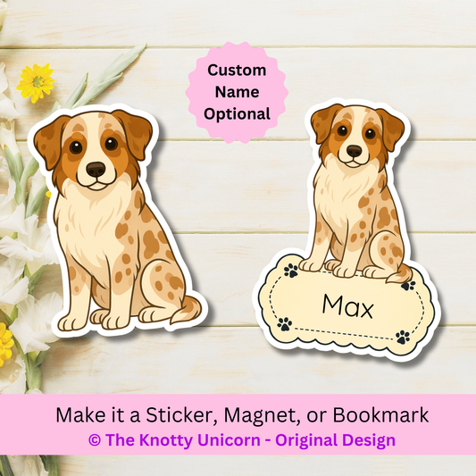 Aimant personnalisé Berger Australien – Rouge Merle | Personnalisable avec le nom de l'animal