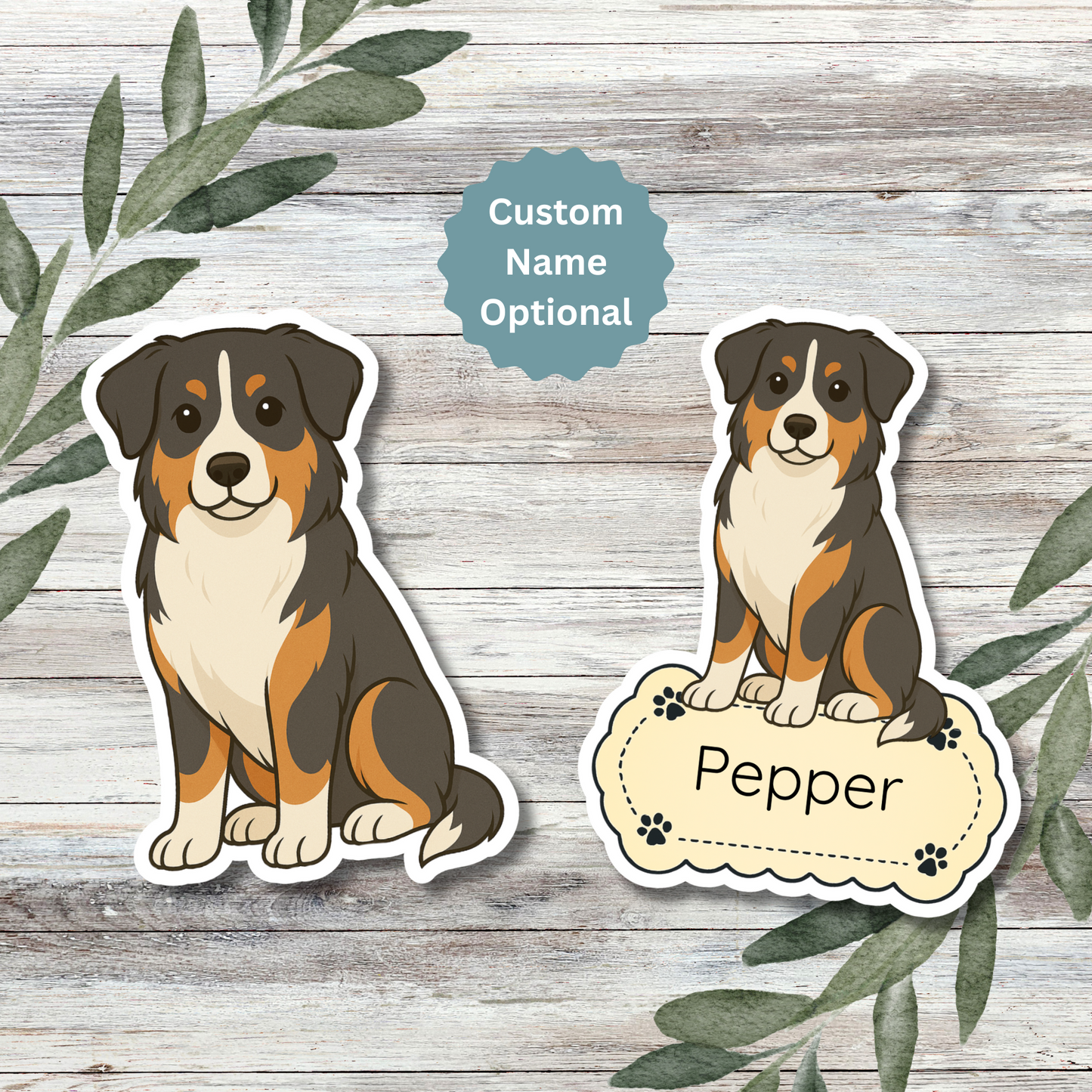 Custom Australian Shepherd Dog Sticker - Tri Colored | Personalized with Name