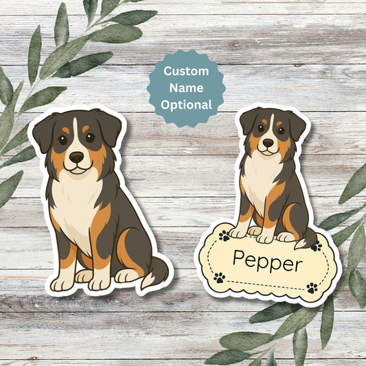 Custom Australian Shepherd Dog Sticker - Tri Colored | Personalized with Name