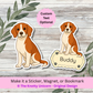Autocollant personnalisé pour chien Beagle - Rouge et blanc | Personnalisable avec votre nom