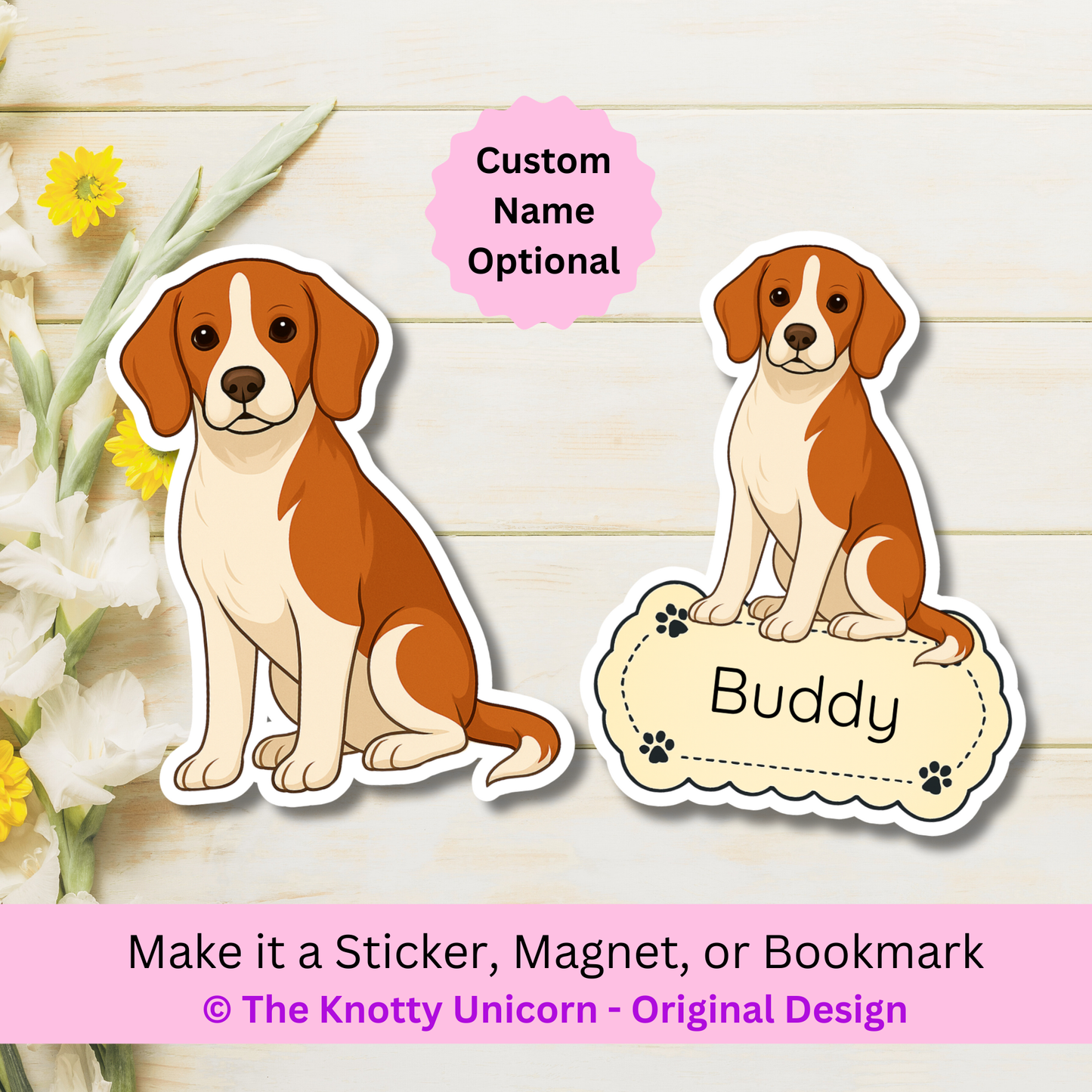 Custom Beagle Dog Magnet / Magnetic Bookmark - Red and White