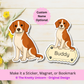 Custom Beagle Dog Magnet / Magnetic Bookmark - Red and White