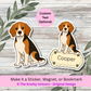 Autocollant personnalisé pour chien Beagle - Tricolore | Personnalisable avec nom