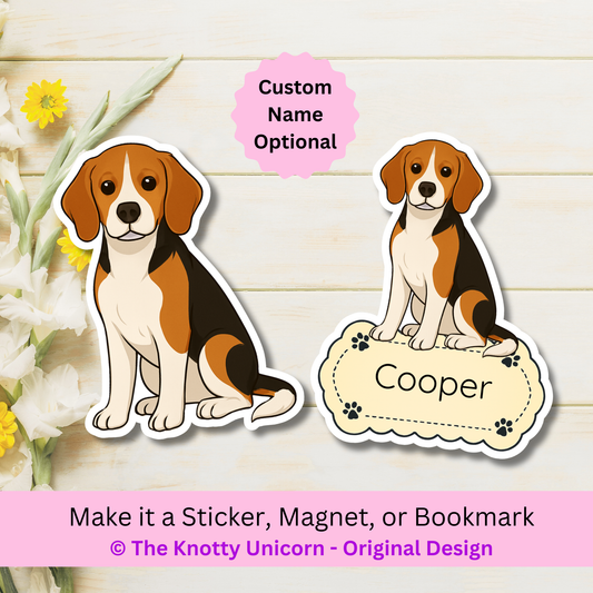 Aimant personnalisé pour chien Beagle – Chocolat tricolore | Personnalisé avec le nom de l'animal