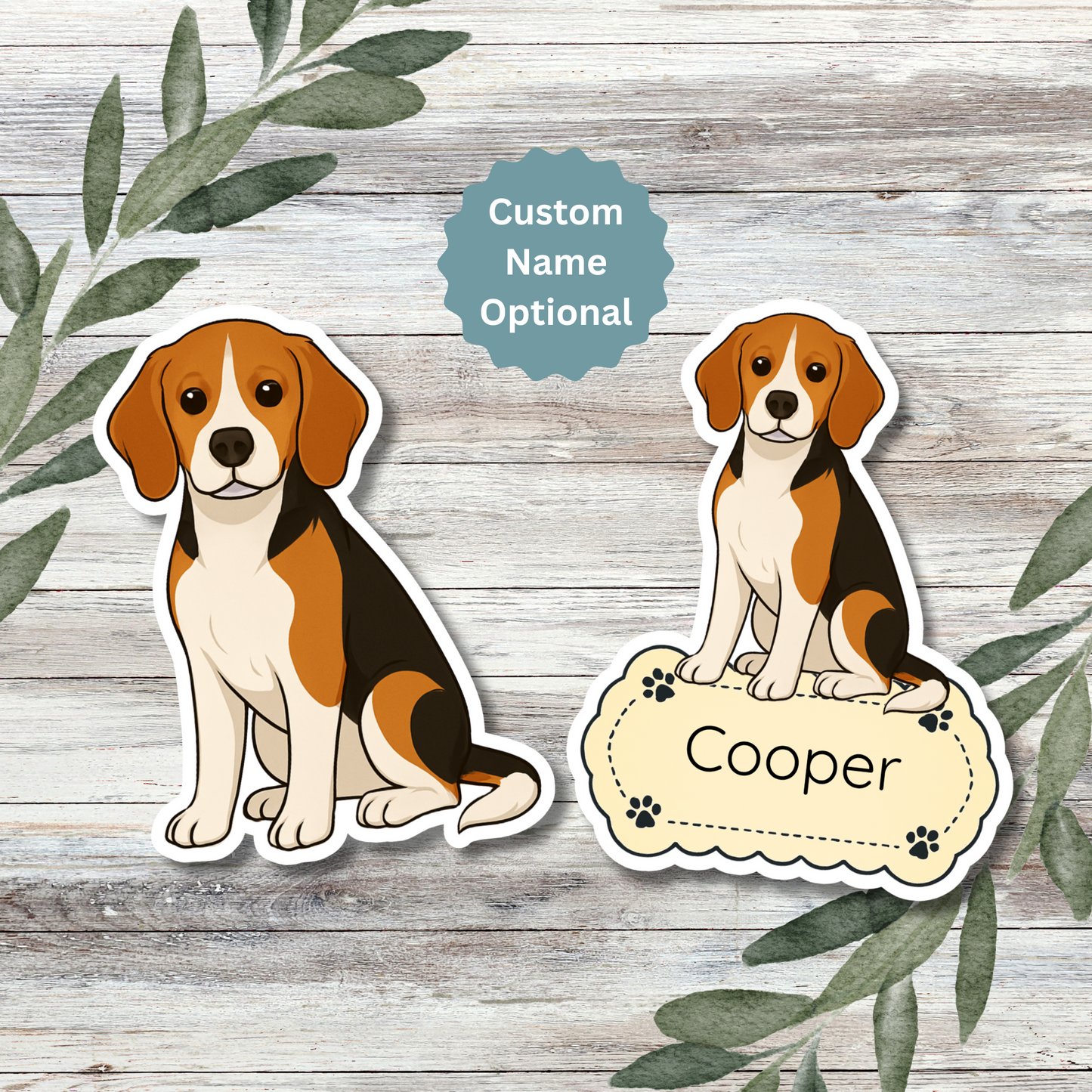 Custom Beagle Dog Sticker - Chocolate Tri-color | Personalized with Name