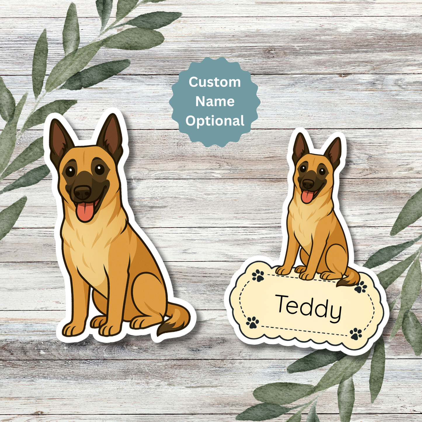 Custom Belgian Malinois Dog Sticker - Fawn and Black Mask | Personalized with Name