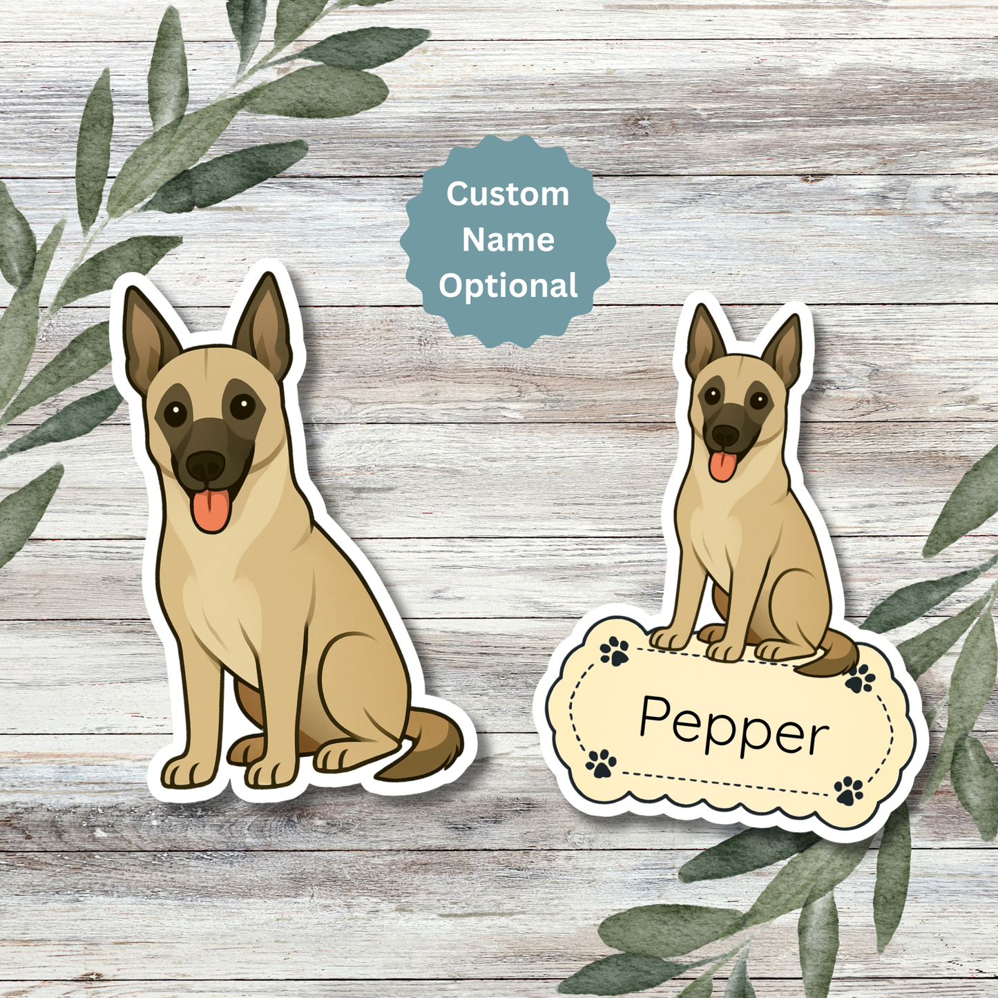 Custom Belgian Malinois Dog Sticker - Gray Fawn | Personalized with Name