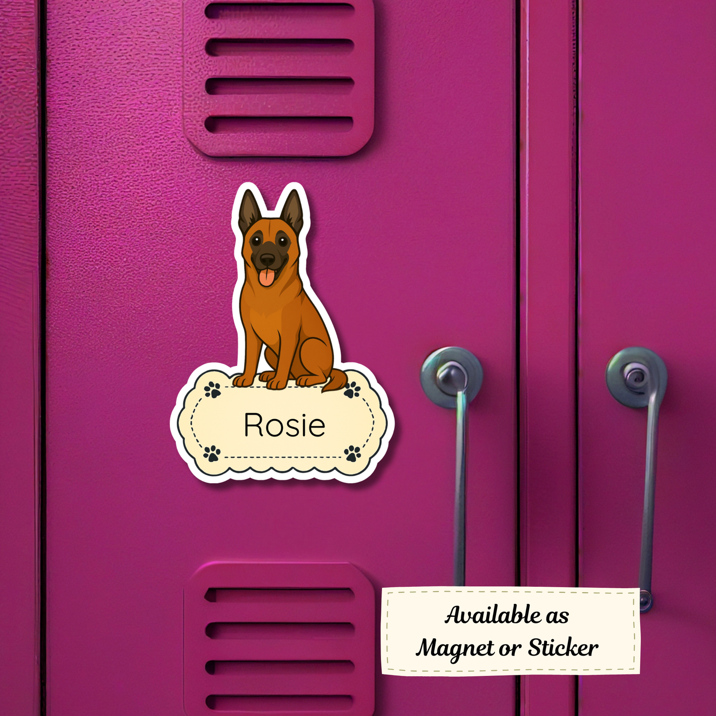 Custom Belgian Malinois Dog Sticker - Mahogany | Personalized with Name