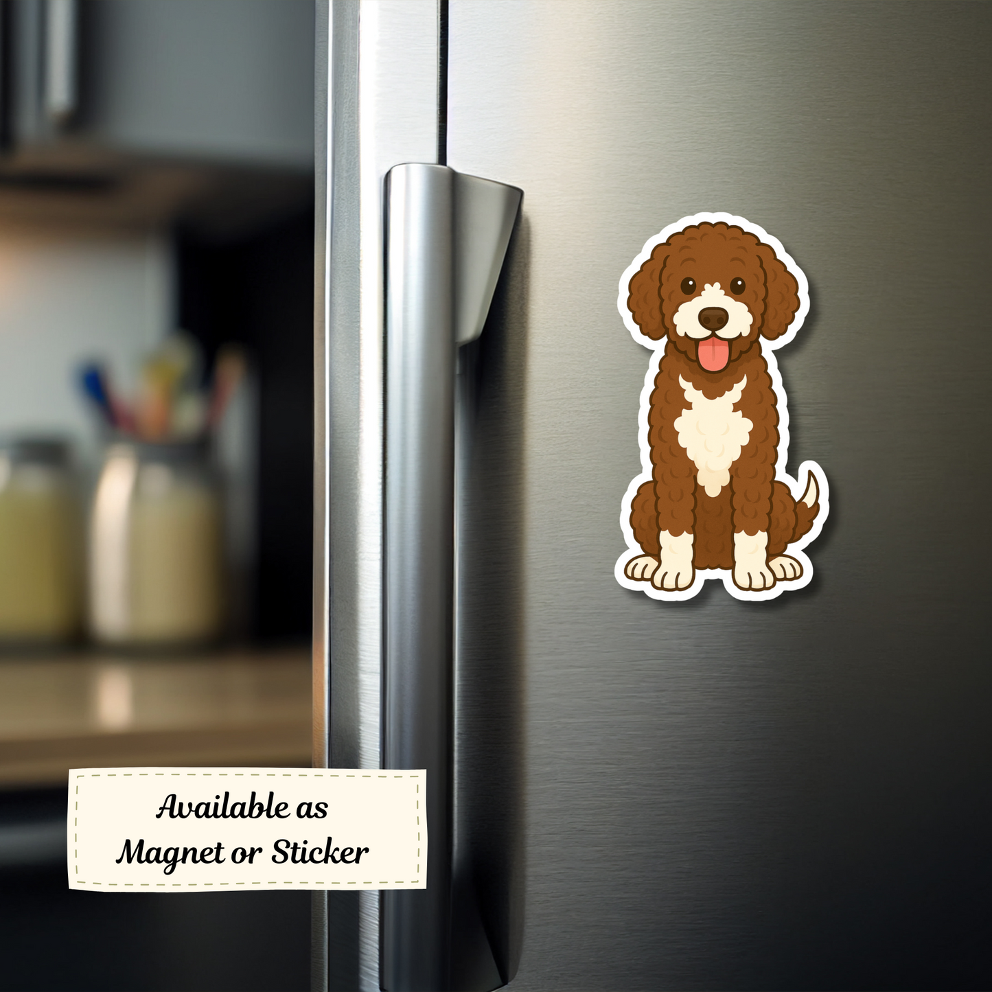 Aimant personnalisé Bernedoodle – Marron et blanc | Personnalisable avec le nom de l'animal