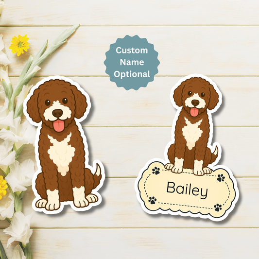 Aimant personnalisé Bernedoodle – Marron et blanc | Personnalisable avec le nom de l'animal