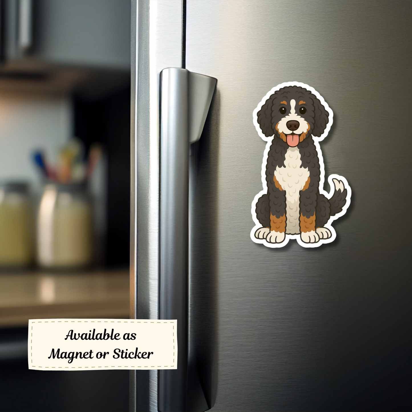 Aimant personnalisé Bernedoodle – Tricolore | Personnalisé avec le nom de l'animal
