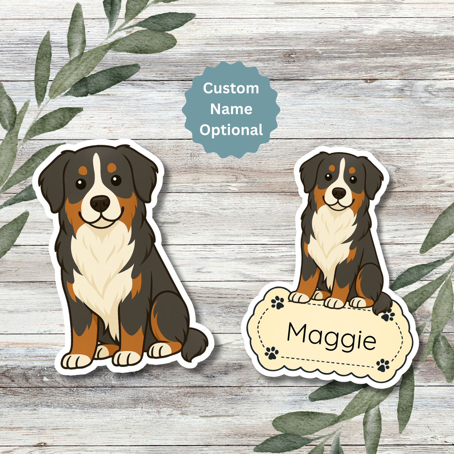 Custom Bernese Mountain Dog Sticker - Tri-colored  | Personalized with Name