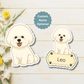 Aimant personnalisé pour chien Bichon frisé – Blanc à poil long | Personnalisable avec le nom de l'animal