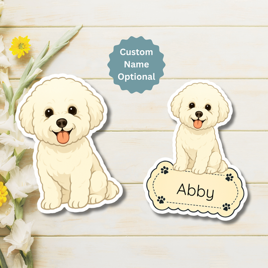Aimant personnalisé pour chien Bichon frisé - Blanc | Personnalisable avec le nom de l'animal