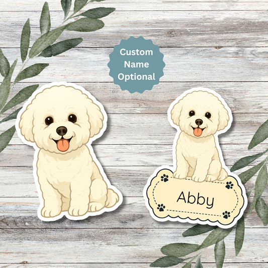 Custom Bichon Frise Dog Sticker - White | Personalized with Name