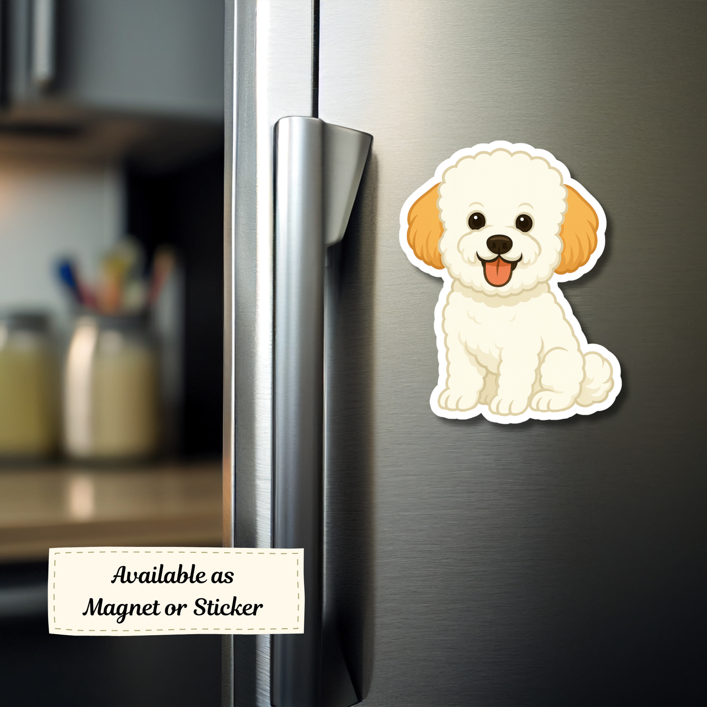 Custom Bichon Frise Dog Sticker - White with Apricot Ears | Personalized with Name
